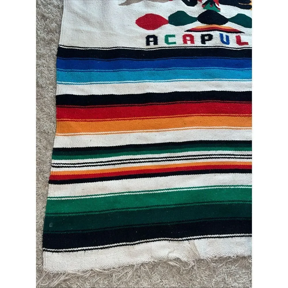 Vintage Mexican Serape Saltillo Woven Blanket Rug 80’/48’ Thunderbird with Snake